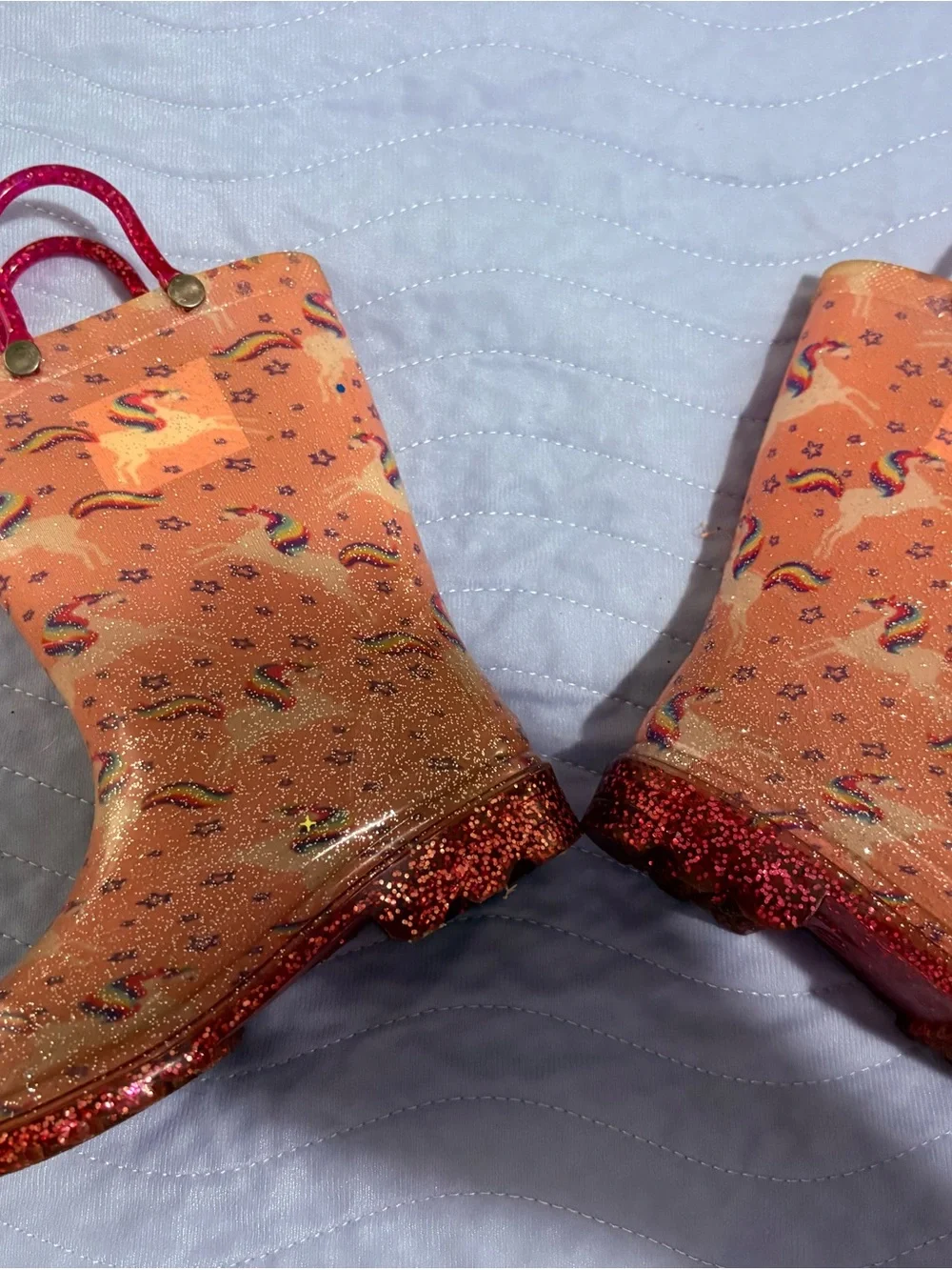 Size 9/10 Kids' Pink Glitter Unicorn 🦄 Boots- ✨Light up✨ Rain, snow, fashion.